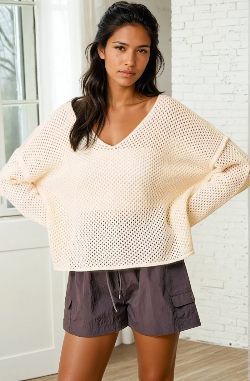 Fishnet Sweater Top - Ivory
