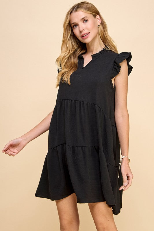 V-neck Ruffle Sleeve Dress