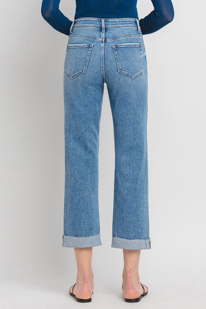 Chloe High Rise Cuffed Crop Straight Jeans