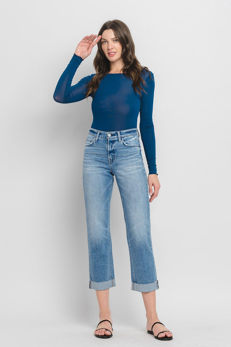 Chloe High Rise Cuffed Crop Straight Jeans