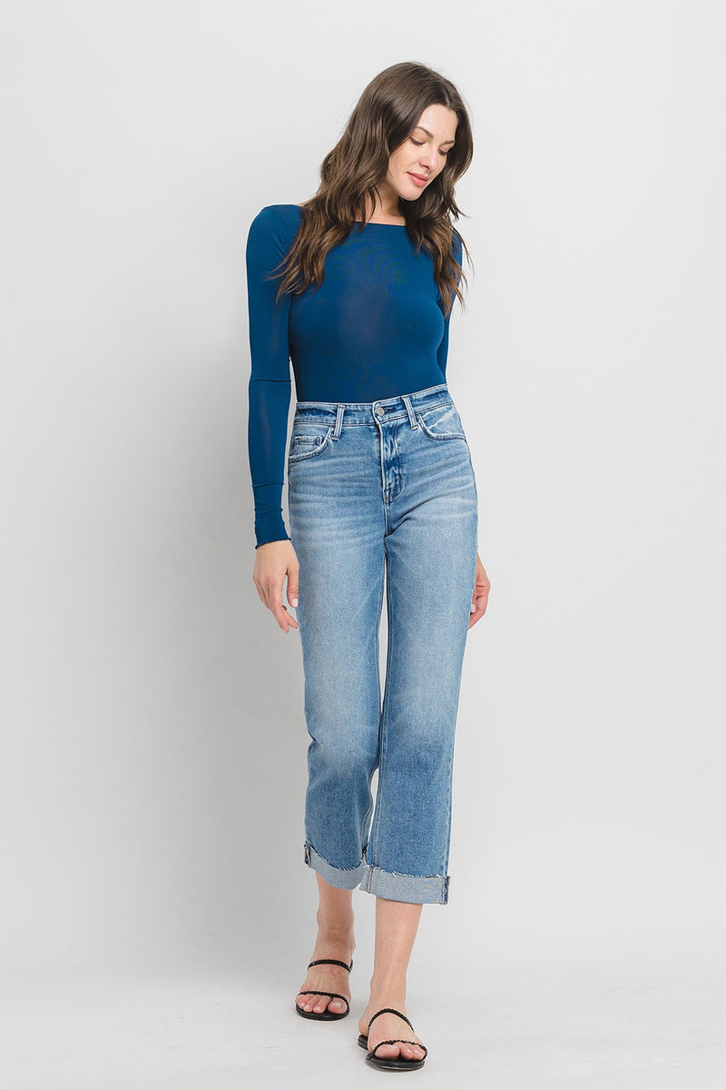 Chloe High Rise Cuffed Crop Straight Jeans