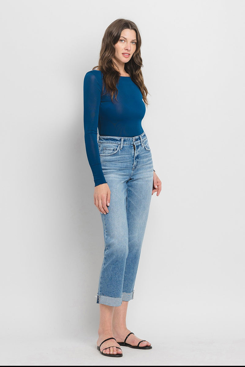 Chloe High Rise Cuffed Crop Straight Jeans