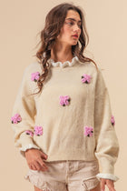 Ruffle Edge Detail Floral Sweater