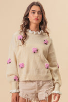 Ruffle Edge Detail Floral Sweater