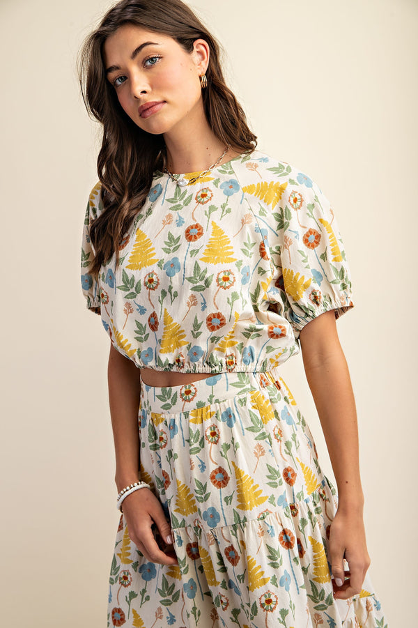 Floral Print Elastic Waist Top