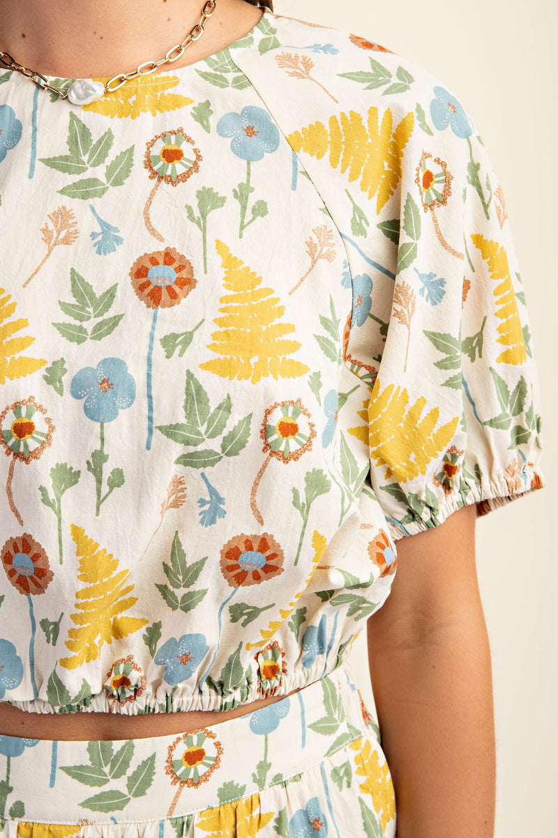 Floral Print Elastic Waist Top