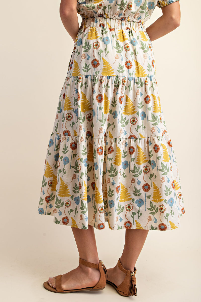 Floral Print Elastic Waist Skirt