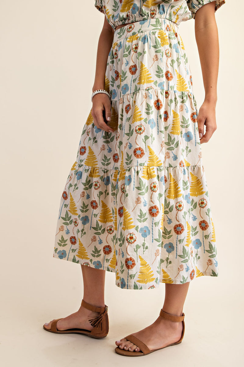 Floral Print Elastic Waist Skirt