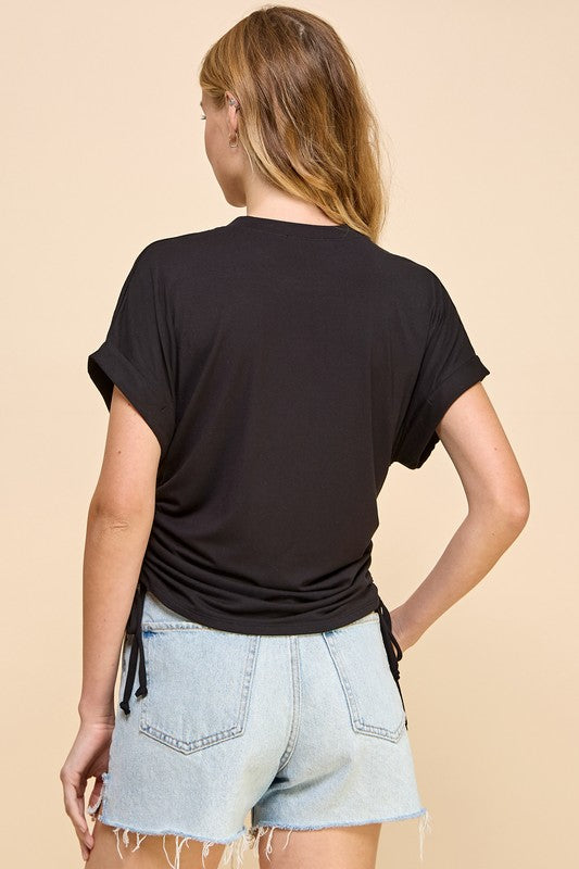 Ruched Side Basic Tee - Black