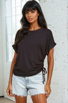 Ruched Side Basic Tee - Black