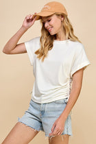 Ruched Side Basic Tee - Ivory