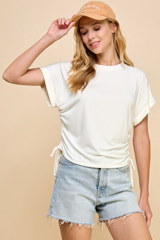 Ruched Side Basic Tee - Ivory