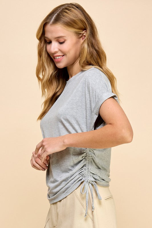 Ruched Side Basic Tee - Heather Grey