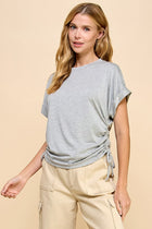 Ruched Side Basic Tee - Heather Grey