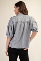 Striped Quarter Length Bubble Sleeve Blouse
