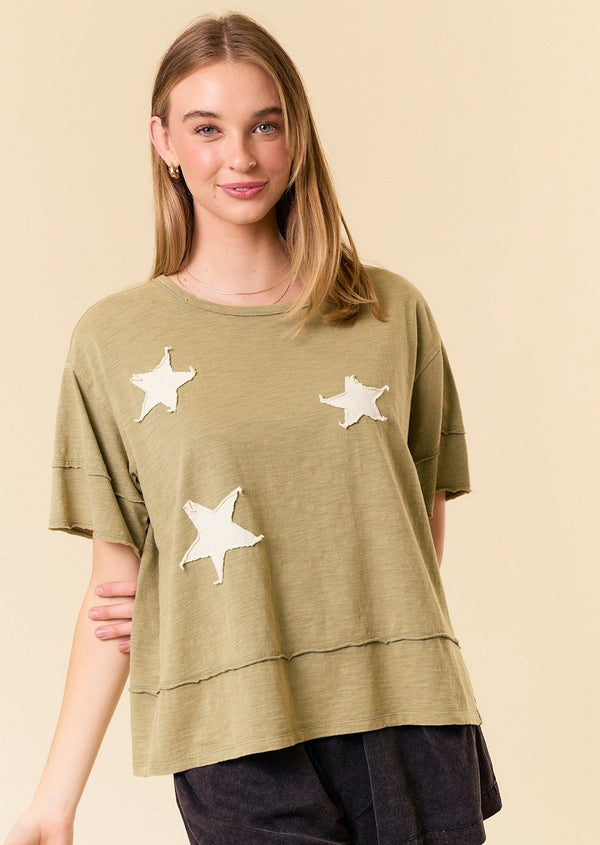 Star Patch Washed Tee - Olive