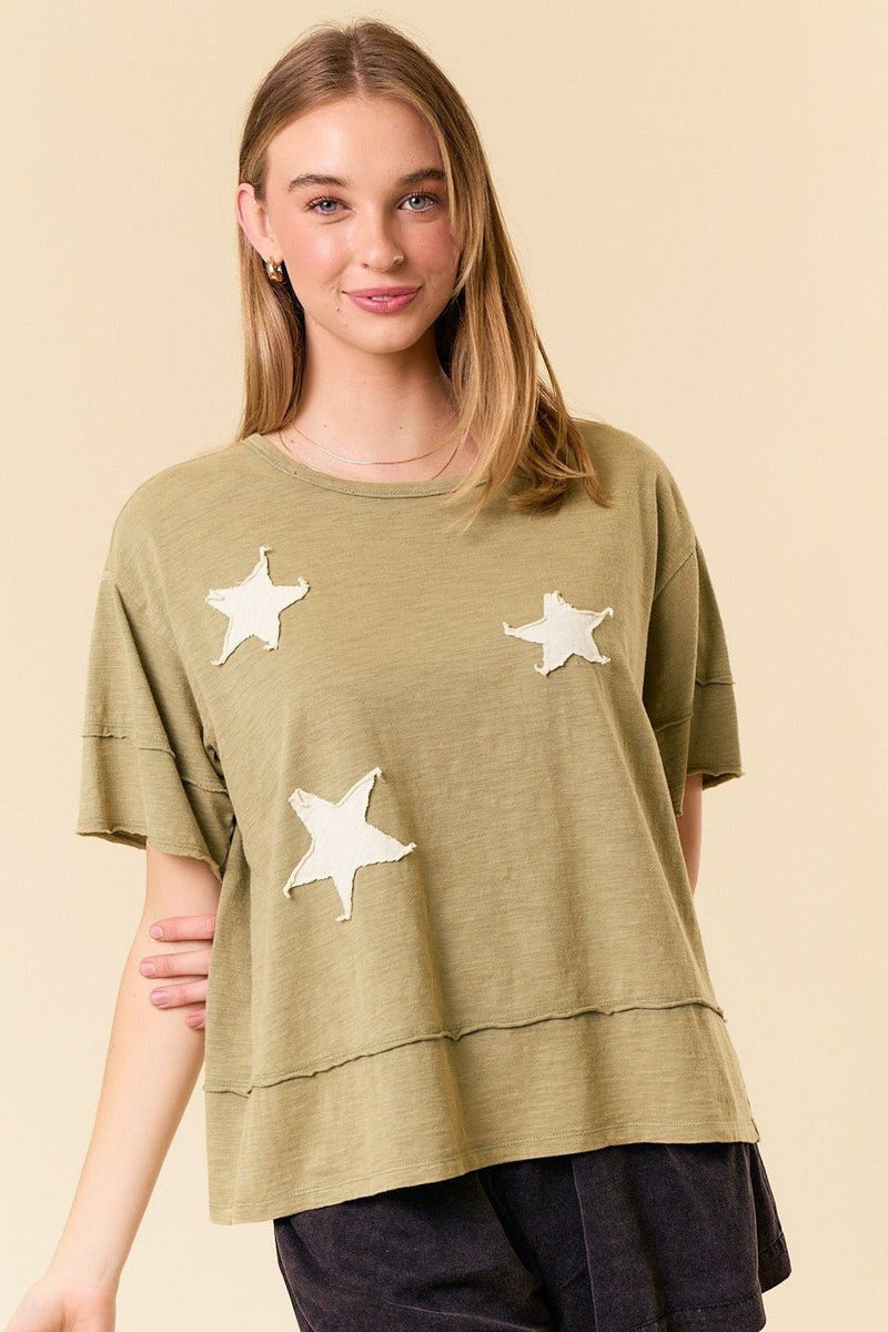 Star Patch Washed Tee - Olive