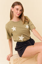 Star Patch Washed Tee - Olive