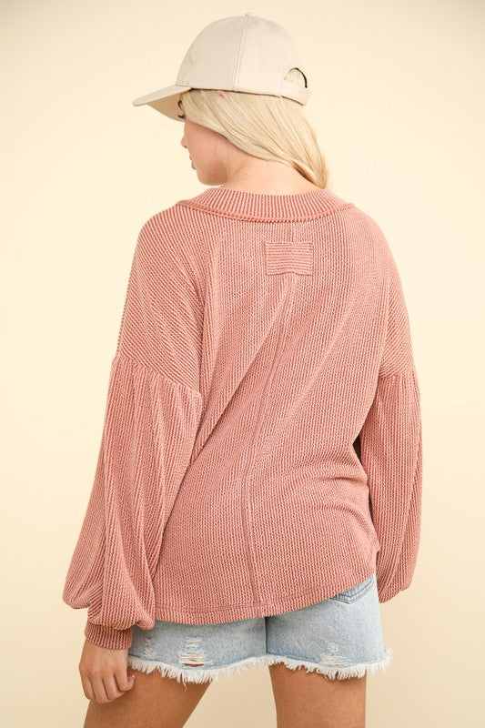 Ribbed Knit Loose Top - Cedar Wood