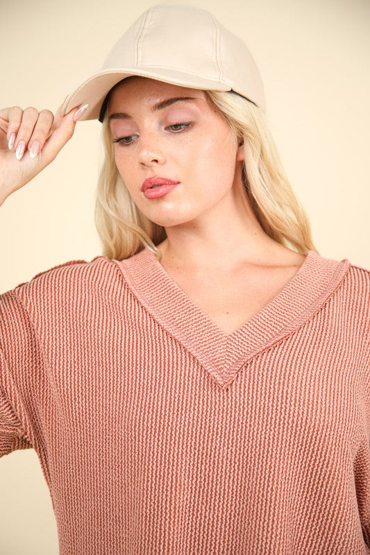 Ribbed Knit Loose Top - Cedar Wood