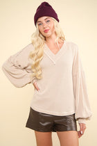 Ribbed Knit Loose Top - Oatmeal