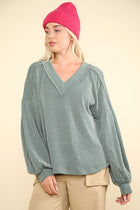 Ribbed Knit Loose Top - Moss