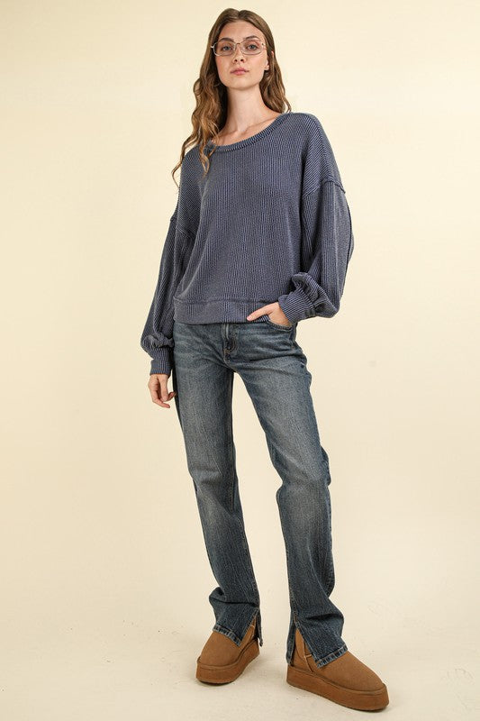 Ribbed Oversized Comfy Top - Denim