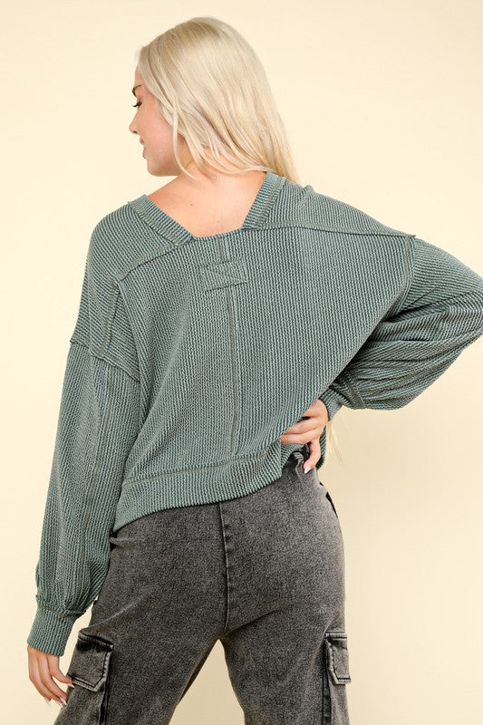 Ribbed Oversized Comfy Top - Moss