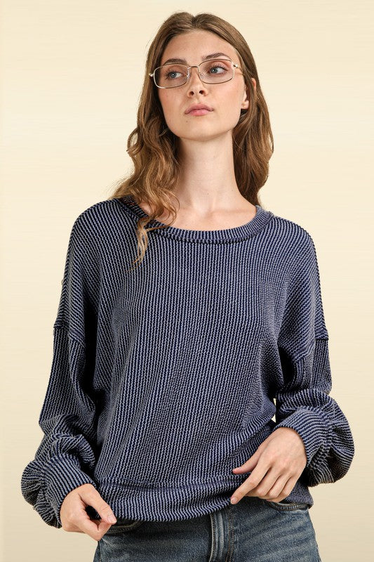 Ribbed Oversized Comfy Top - Denim