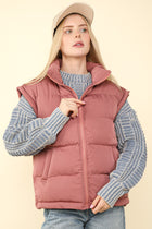 High Neck Puffer Vest - Mauve