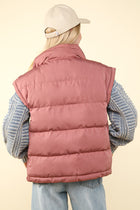 High Neck Puffer Vest - Mauve