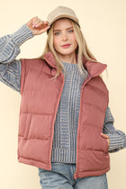 High Neck Puffer Vest - Mauve