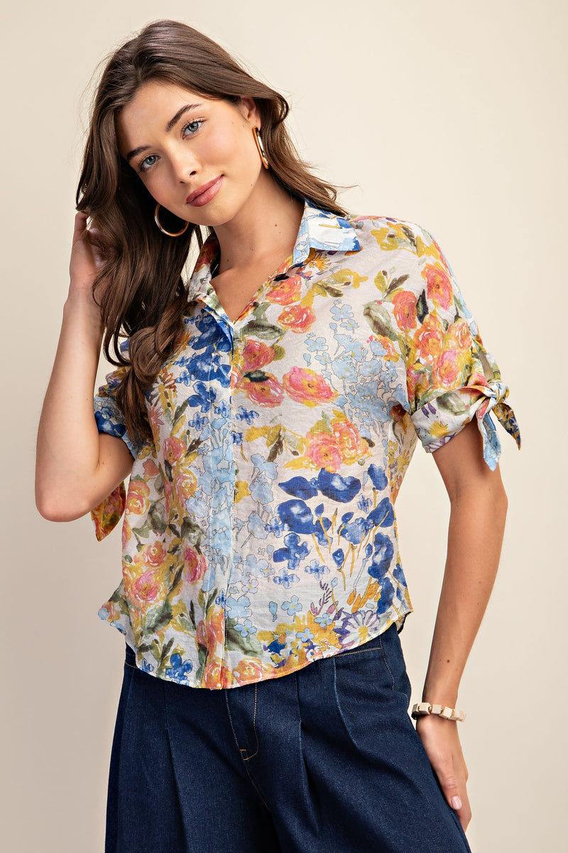 Floral Print Button Down Blouse