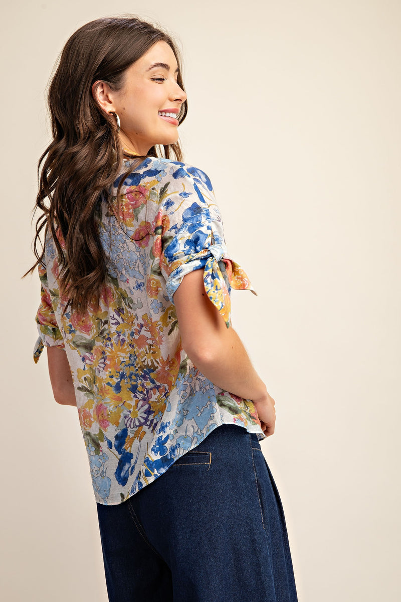 Floral Print Button Down Blouse