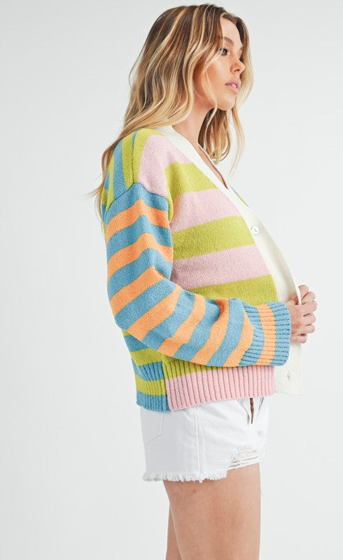 Bright Stripes Button Cardigan