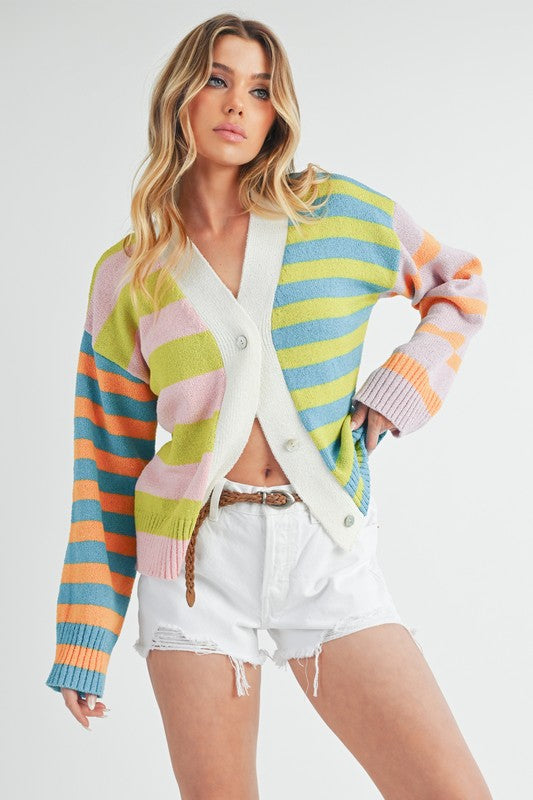 Bright Stripes Button Cardigan