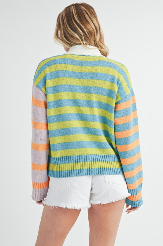 Bright Stripes Button Cardigan