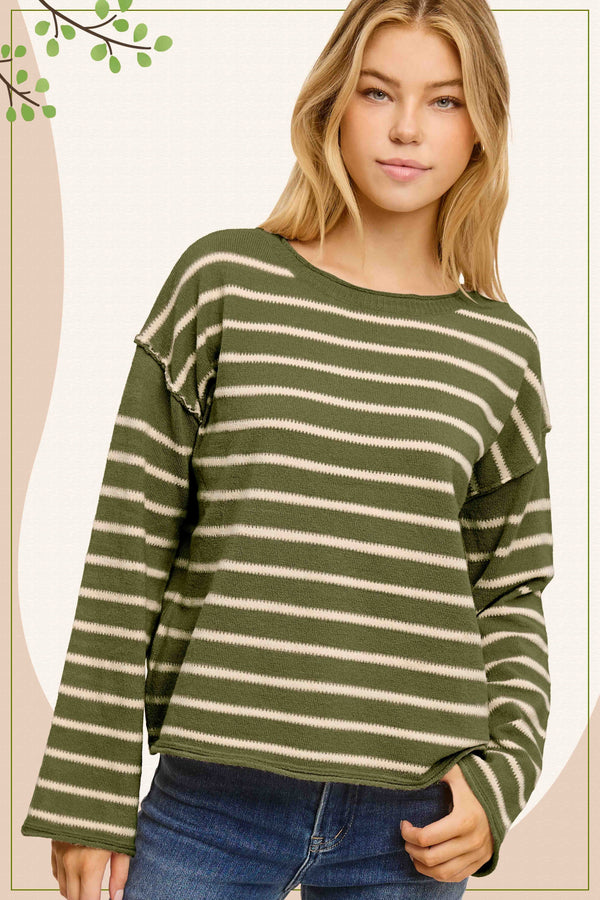 Soft Striped Sweater - Cactus Green