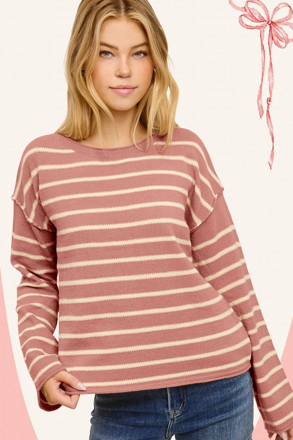 Soft Striped Sweater - Rose