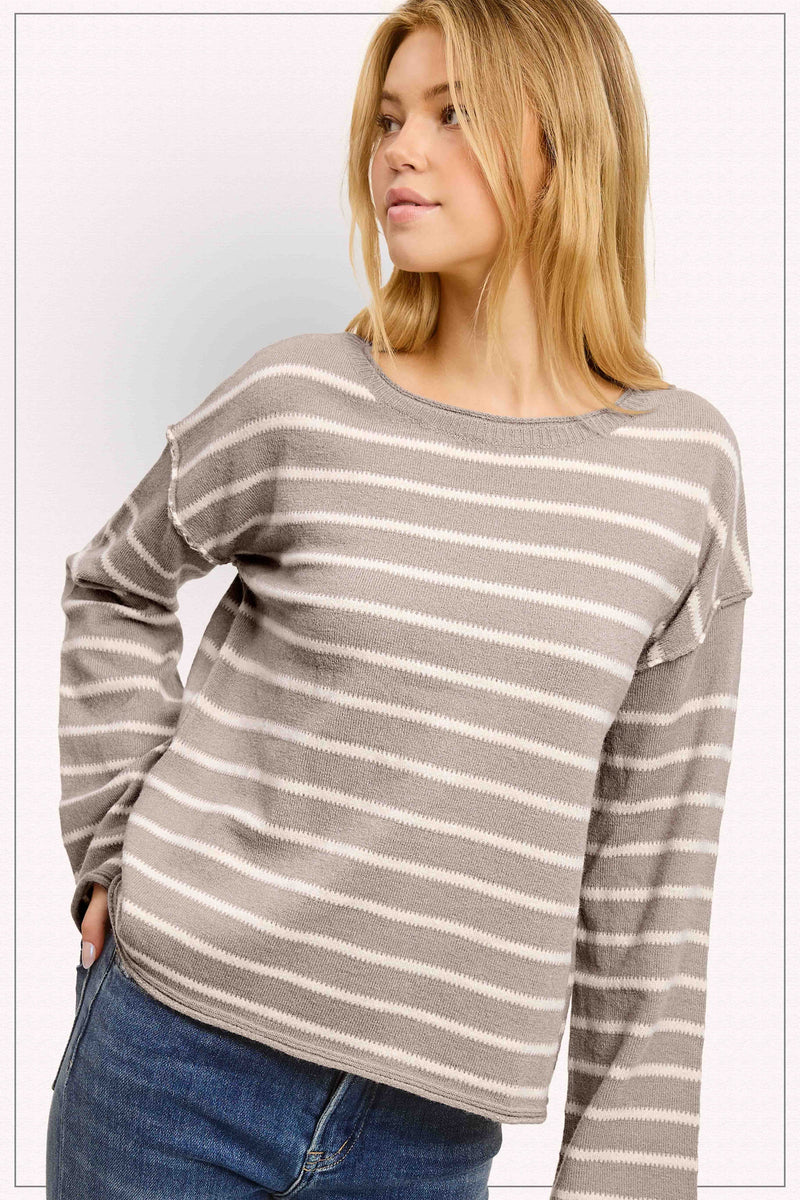 Soft Striped Sweater - Grey