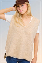 Knit Sweater Vest W/ Side Slit - Taupe