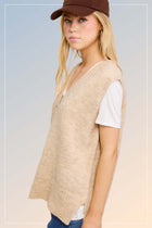 Knit Sweater Vest W/ Side Slit - Taupe