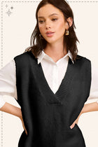 Knit Sweater Vest W/ Side Slit - Black