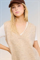 Knit Sweater Vest W/ Side Slit - Taupe