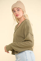 Super-soft V-neck Pullover - Olive