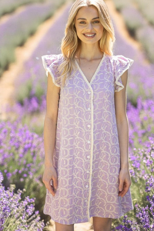 Embroidery Lavender Shift Dress