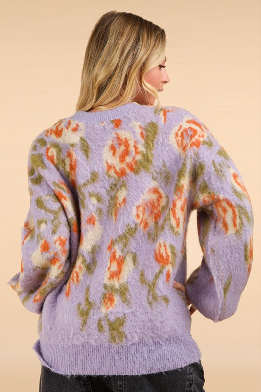 Fuzzy Lilac Floral Sweater