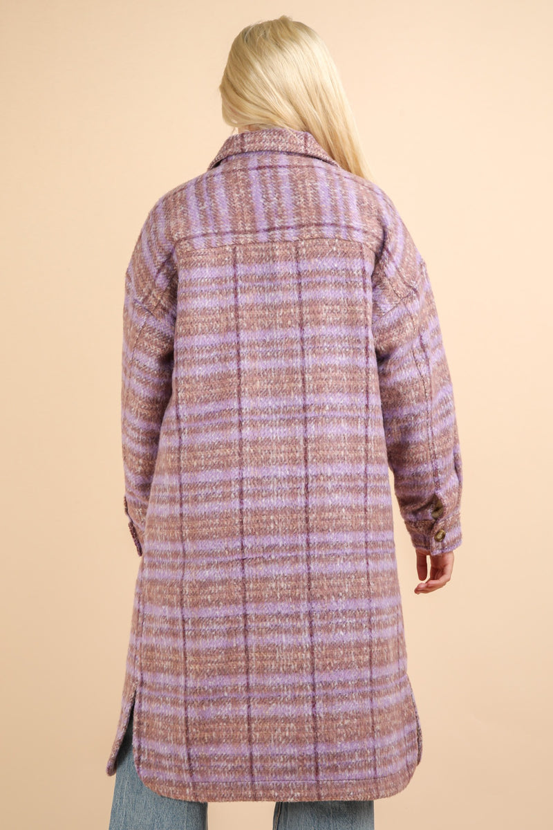 Plaid Button Front Long Coat