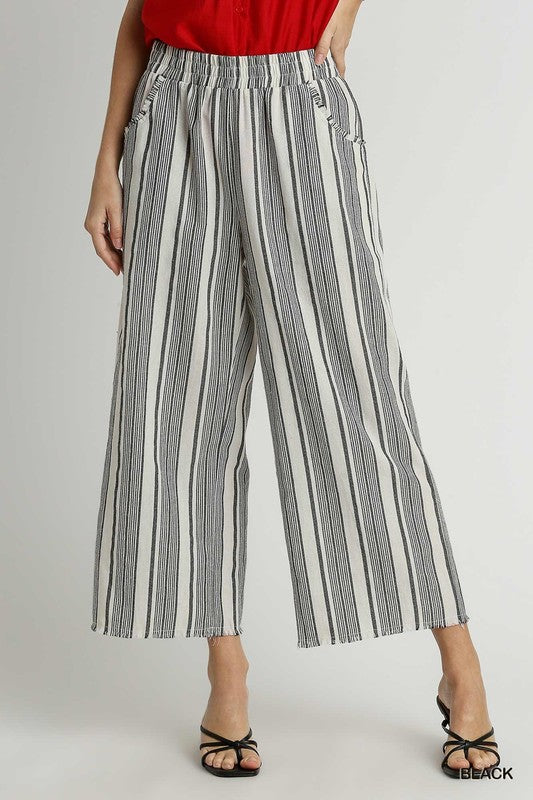 Striped Wide Leg Pants - Black