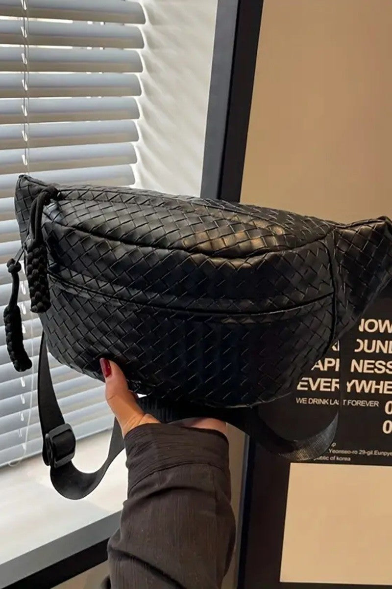 Woven Crossbody Bum Bag - Black